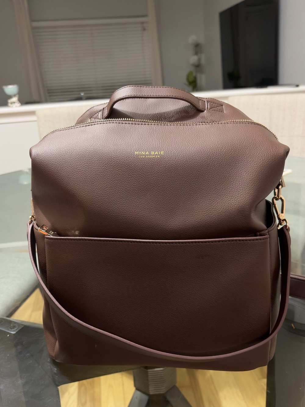 Mina Baie Brown Leather Baby Bag Backpack